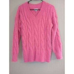 Lucky Brand Pink Fuzzy V Neck Sweater Size Small